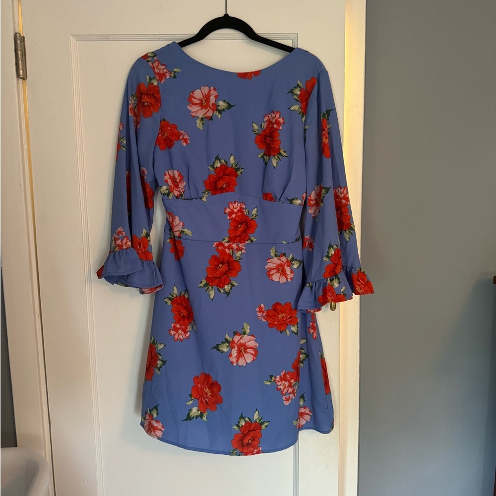 Fashion Union Blue Floral Open Back Mini Dress Size 8